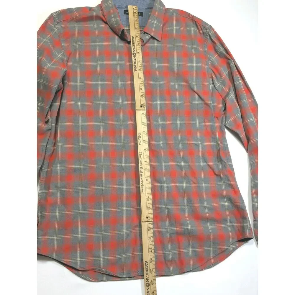 Banana Republic Men's Plaid Flannel Shirt Red & Grey Medium